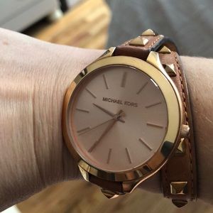 Michael Kors Rose gold wraparound leather watch